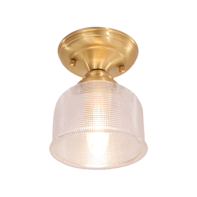 Luminaire encastré en laiton à dôme/cône/grange en verre prismatique - Style colonial, éclairage de porche à 1 tête, 6"/7,5"/11" L