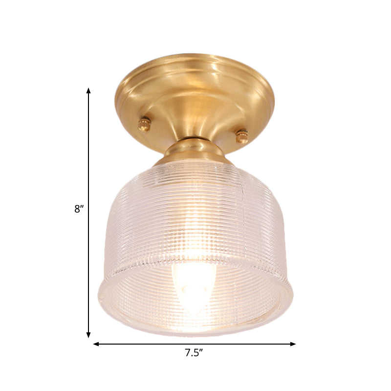 Luminaire encastré en laiton à dôme/cône/grange en verre prismatique - Style colonial, éclairage de porche à 1 tête, 6"/7,5"/11" L