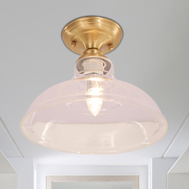 Brass Prismatic Glass Dome/Cone/Barn Flush Mount Light Fixture - Colonial Style 1 Head Porch