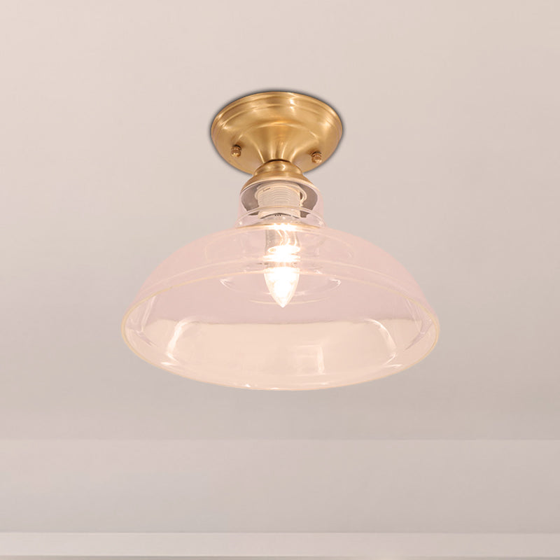 Luminaire encastré en laiton à dôme/cône/grange en verre prismatique - Style colonial, éclairage de porche à 1 tête, 6"/7,5"/11" L