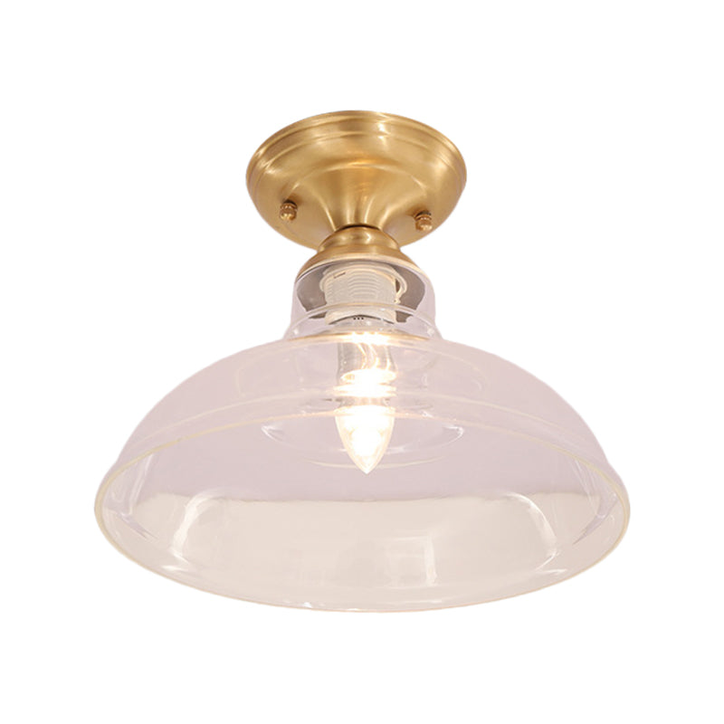 Luminaire encastré en laiton à dôme/cône/grange en verre prismatique - Style colonial, éclairage de porche à 1 tête, 6"/7,5"/11" L