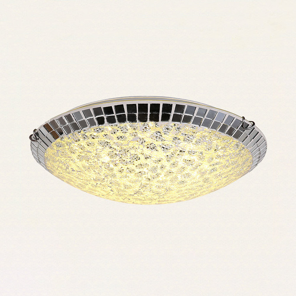 Plafonnier encastré en vitrail vintage - Forme de bol craquelé - 12"/16" de large - Luminaire transparent