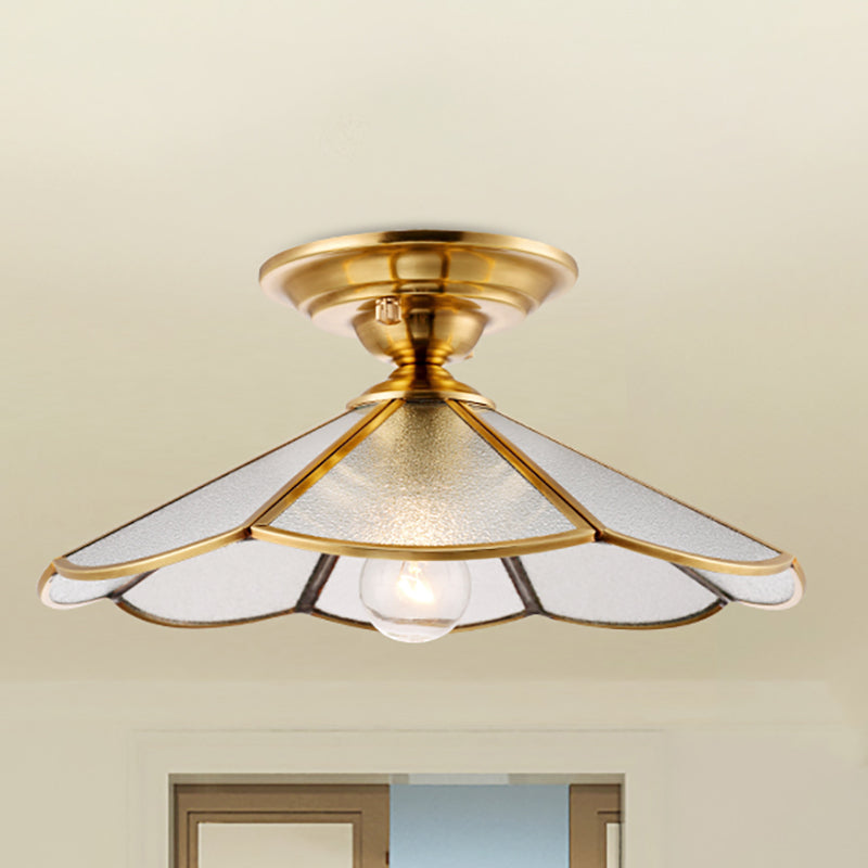 Scalloped Foyer Flush Mount Ceiling Light Fixture with Brass Finish - 12"/16" Diameter