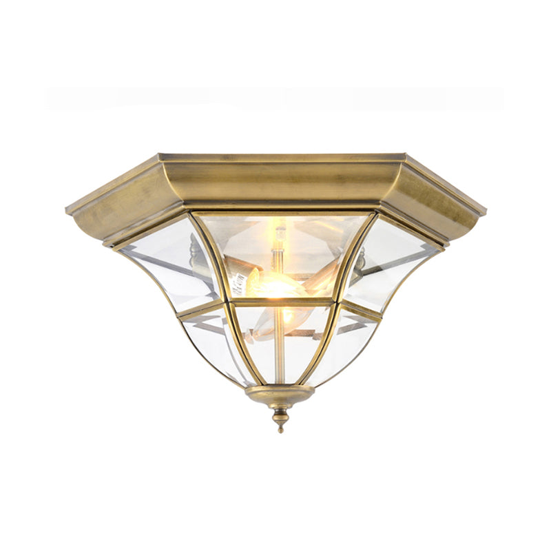 Colonial Bell Ceiling Light Fixture - Clear Curved Glass Flush Mount Chandelier With Brass Finish 3