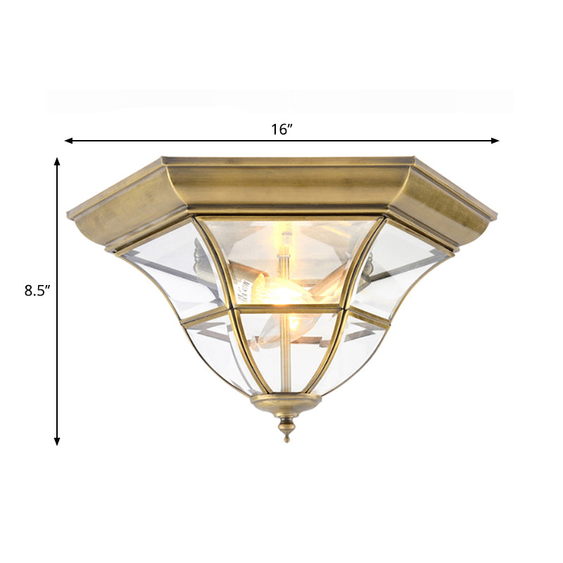 Colonial Bell Ceiling Light Fixture - Clear Curved Glass Flush Mount Chandelier With Brass Finish 3