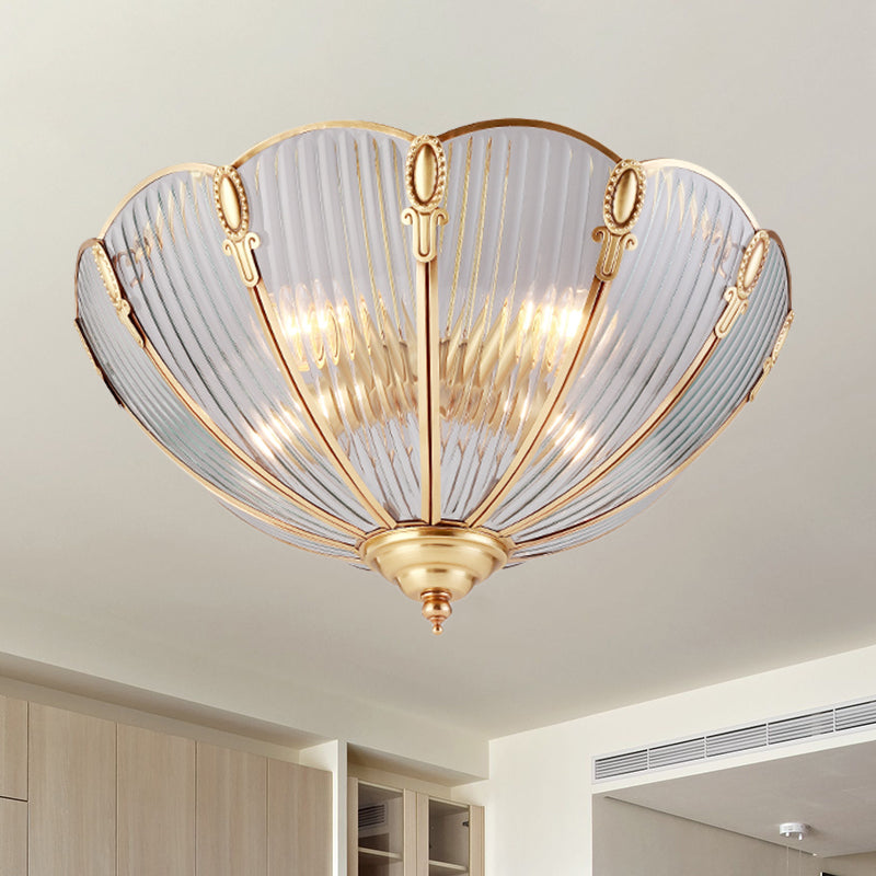 Prismatic Glass Flush Mount Ceiling Light with Colonial Brass Finish - 3-Light, Scalloped Design - Ideal for Living Room