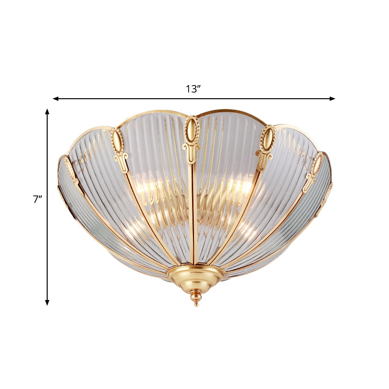 Prismatic Glass Flush Mount Ceiling Light with Colonial Brass Finish - 3-Light, Scalloped Design - Ideal for Living Room