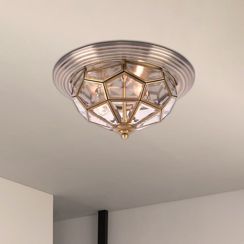 Prism Bedroom Flush Mount Light, Clear Beveled Glass, Brass Finish, 14"/18", 2/3 Bulbs