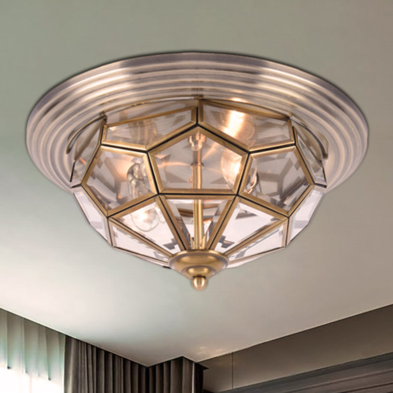 Prism Bedroom Flush Mount Light, Clear Beveled Glass, Brass Finish, 14"/18", 2/3 Bulbs