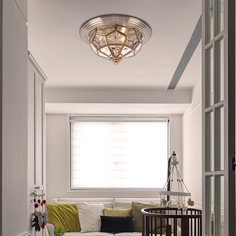 Prism Bedroom Flush Mount Light, Clear Beveled Glass, Brass Finish, 14"/18", 2/3 Bulbs