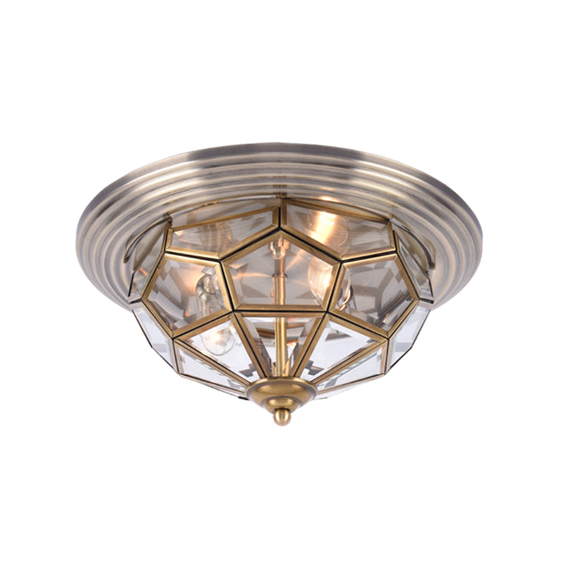 Prism Bedroom Flush Mount Light, Clear Beveled Glass, Brass Finish, 14"/18", 2/3 Bulbs