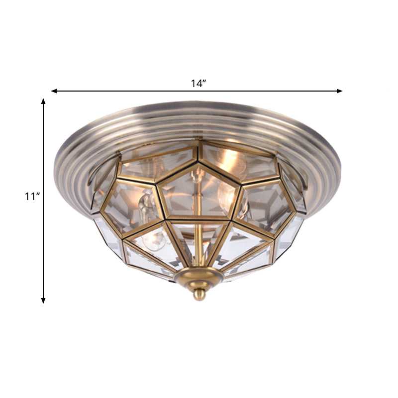 Prism Bedroom Flush Mount Light, Clear Beveled Glass, Brass Finish, 14"/18", 2/3 Bulbs