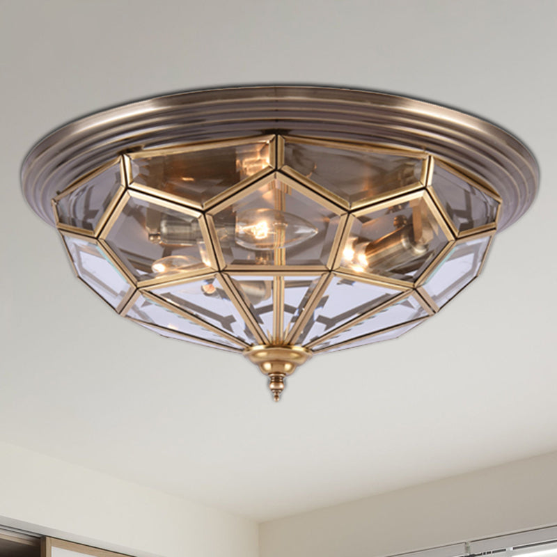 Prism Bedroom Flush Mount Light, Clear Beveled Glass, Brass Finish, 14"/18", 2/3 Bulbs