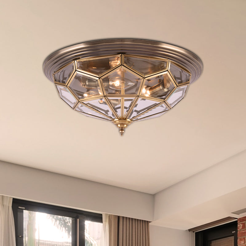 Prism Bedroom Flush Mount Light, Clear Beveled Glass, Brass Finish, 14"/18", 2/3 Bulbs
