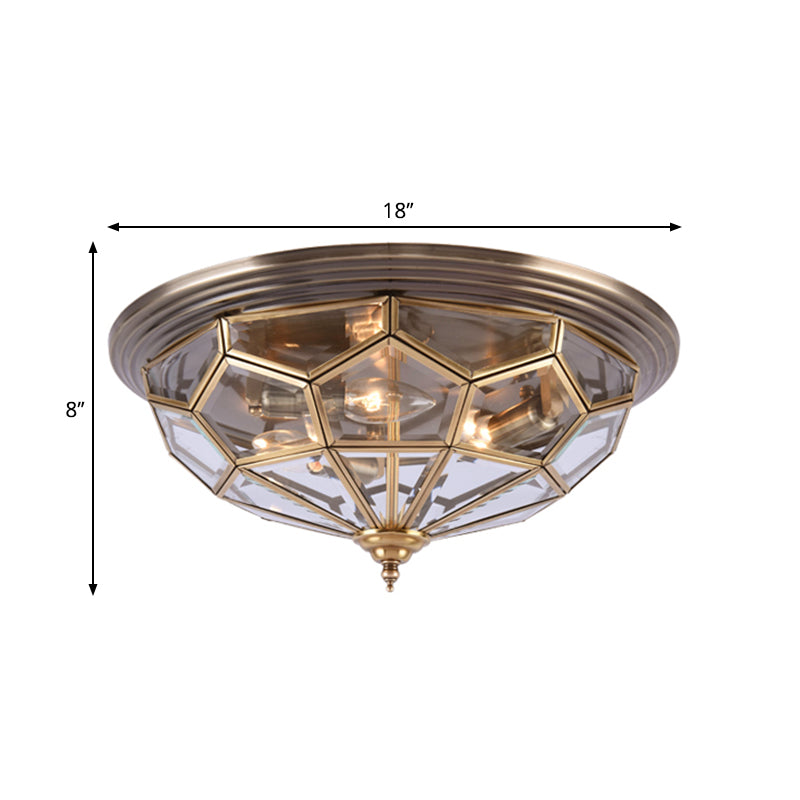 Prism Bedroom Flush Mount Light, Clear Beveled Glass, Brass Finish, 14"/18", 2/3 Bulbs