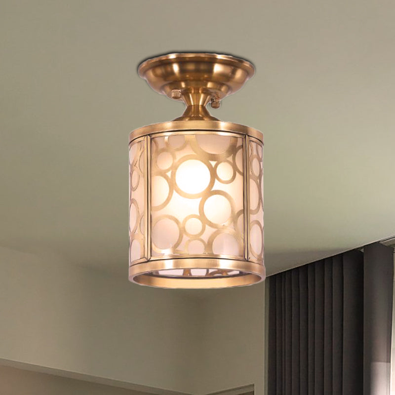 Plafonnier encastré en laiton et verre dépoli – Style colonial pour salon