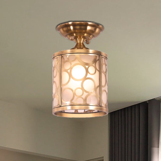 Brass Frosted Glass Ceiling Flush Mount Lamp – Colonialist Style for Living Room