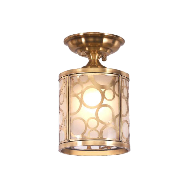 Plafonnier encastré en laiton et verre dépoli – Style colonial pour salon