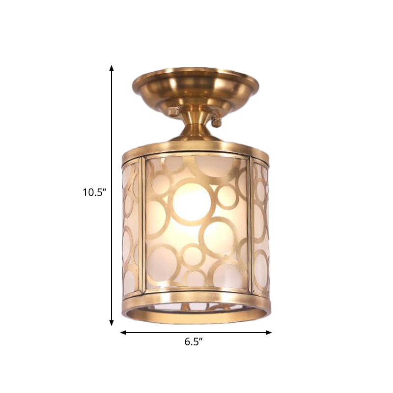 Plafonnier encastré en laiton et verre dépoli – Style colonial pour salon