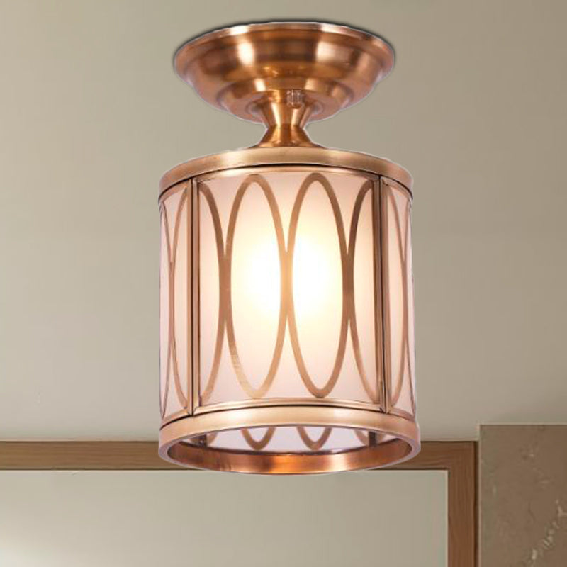 Plafonnier encastré en laiton et verre dépoli – Style colonial pour salon