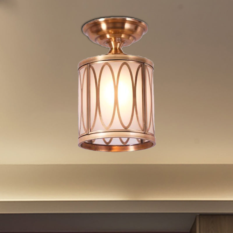 Plafonnier encastré en laiton et verre dépoli – Style colonial pour salon