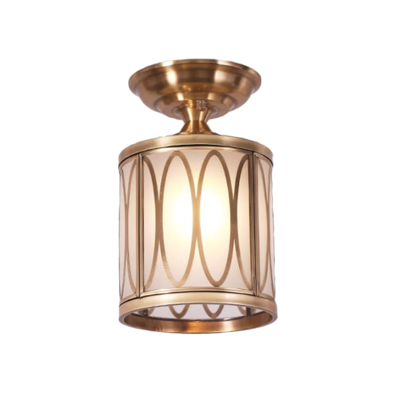 Plafonnier encastré en laiton et verre dépoli – Style colonial pour salon