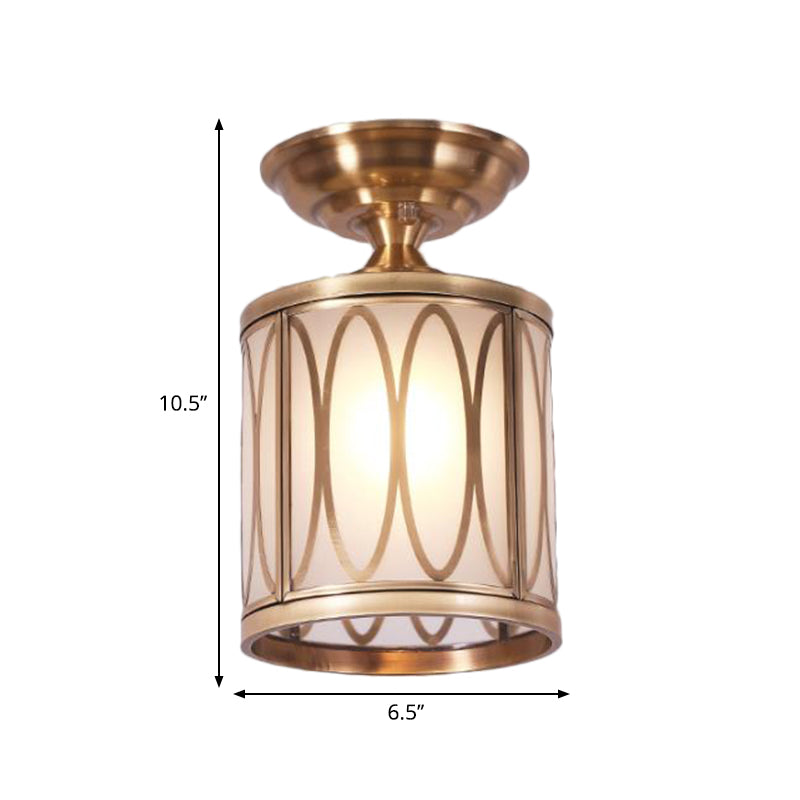 Plafonnier encastré en laiton et verre dépoli – Style colonial pour salon