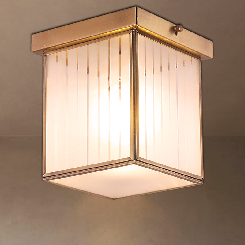 Opal Glass Flush Mount Light with Colonial Brass Finish - Ideal for Bedroom Ceiling Illumination