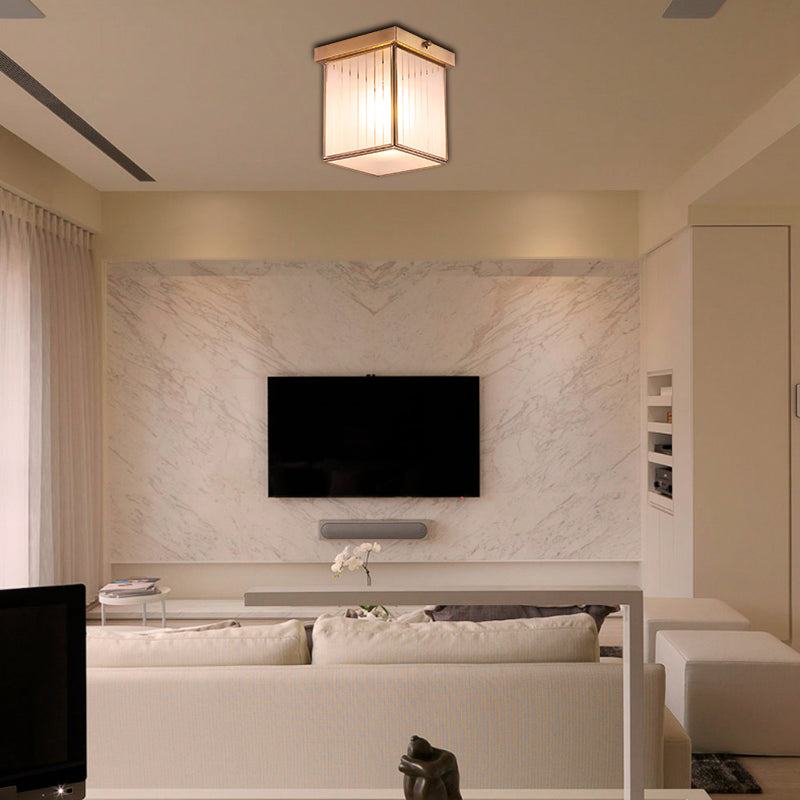 Opal Glass Flush Mount Light with Colonial Brass Finish - Ideal for Bedroom Ceiling Illumination