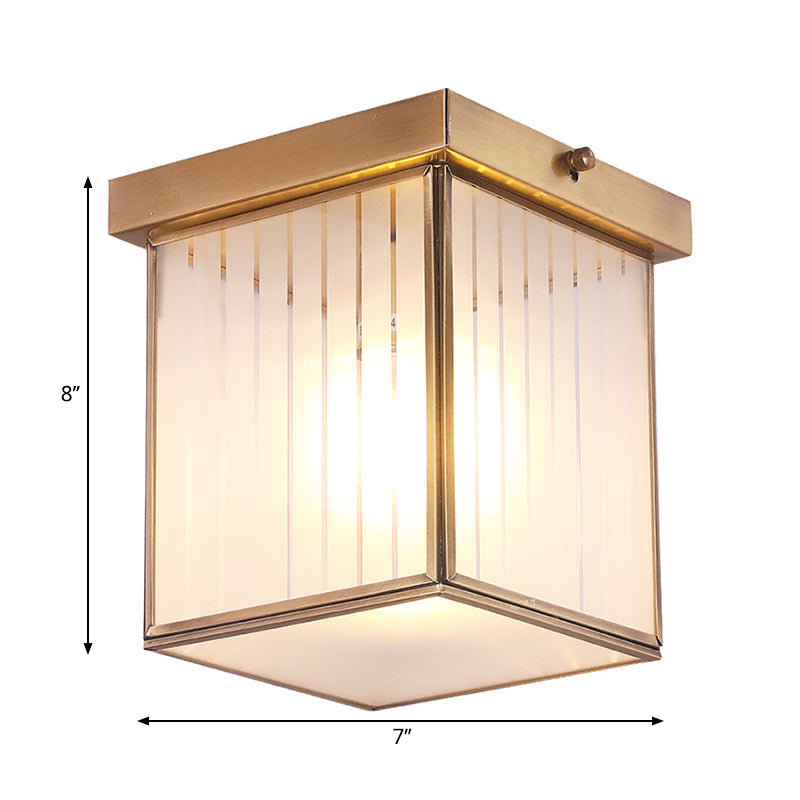 Opal Glass Flush Mount Light with Colonial Brass Finish - Ideal for Bedroom Ceiling Illumination