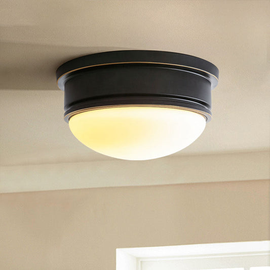 Rustic Milk Glass Flush Mount Lamp with Triple Heads - Ceiling Mounted Light and Black Metal Canopy