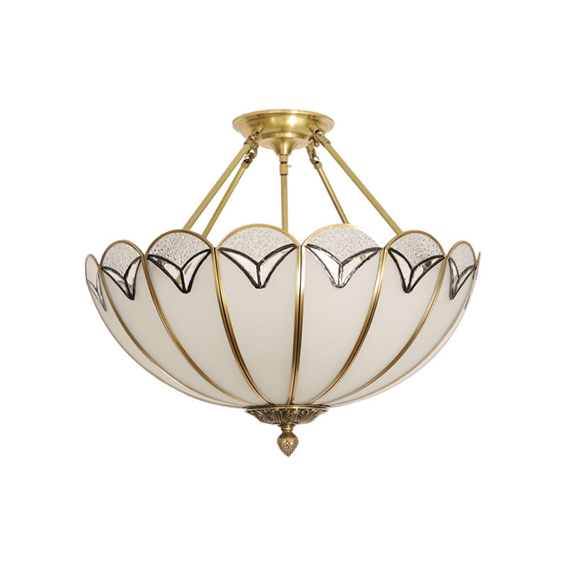 Plafonnier encastré à coquilles Saint-Jacques - Ensemble de 3 ampoules avec finition blanche coloniale et verre opale satiné