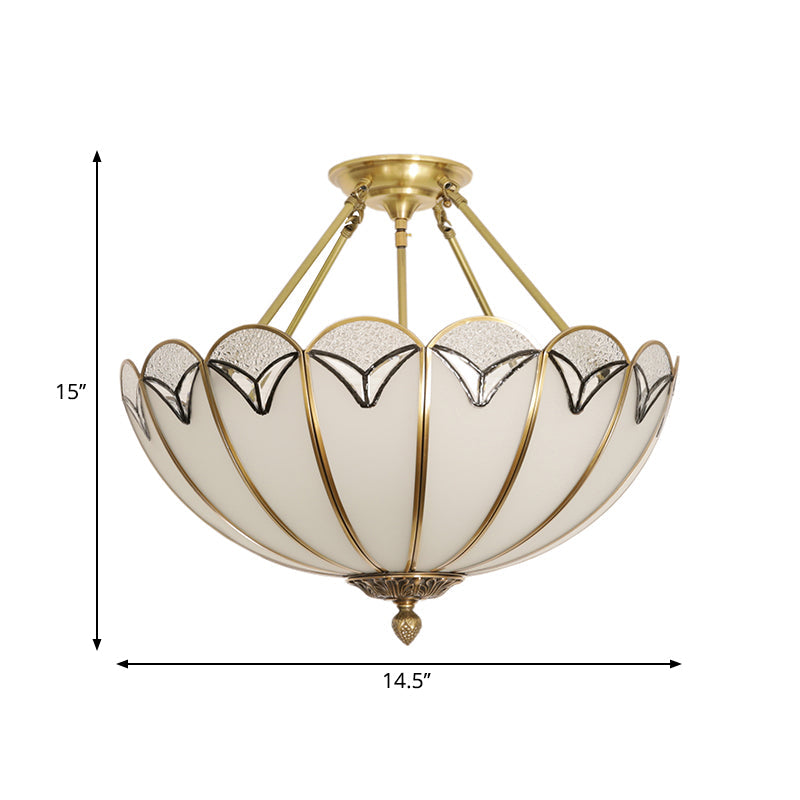 Plafonnier encastré à coquilles Saint-Jacques - Ensemble de 3 ampoules avec finition blanche coloniale et verre opale satiné