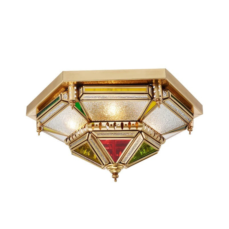 Colonialist 6-Head Seeded Glass Flush Mount Lamp with Brass Ceiling Fixture for Living Room