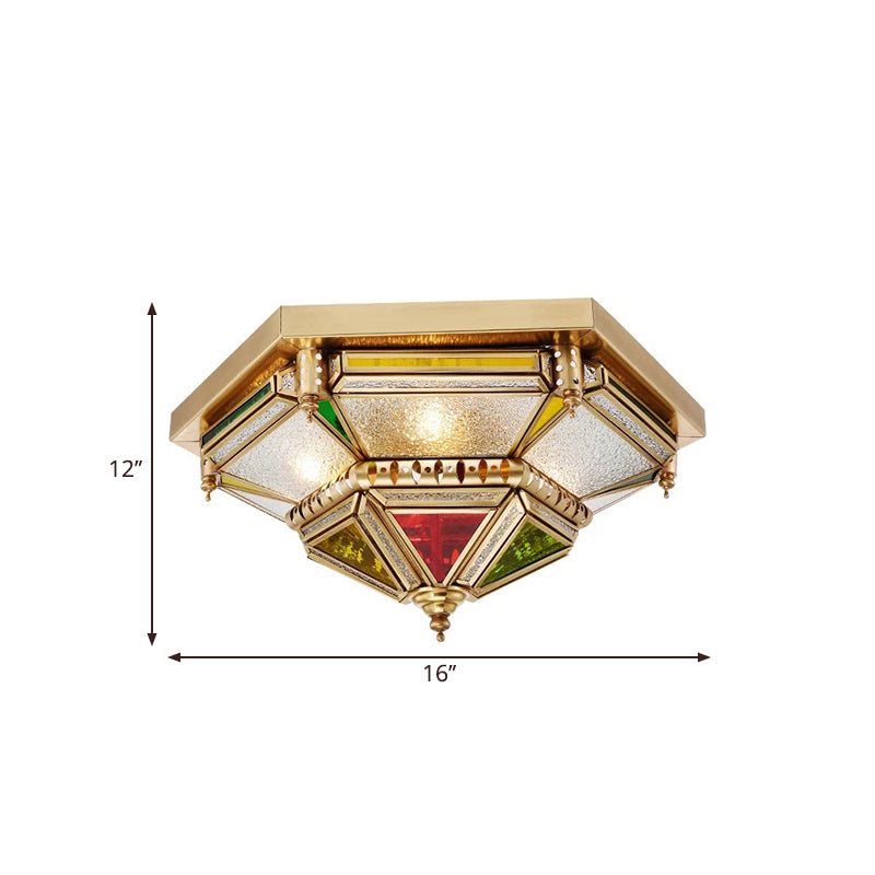 Colonialist 6-Head Seeded Glass Flush Mount Lamp with Brass Ceiling Fixture for Living Room