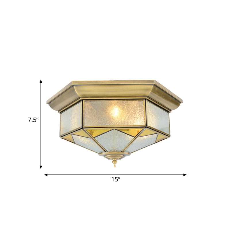 Colonial Prism Ceiling Mount Light Fixture - 3 Bulbs White/Seeded Glass Gold/Blue Flush Chandelier