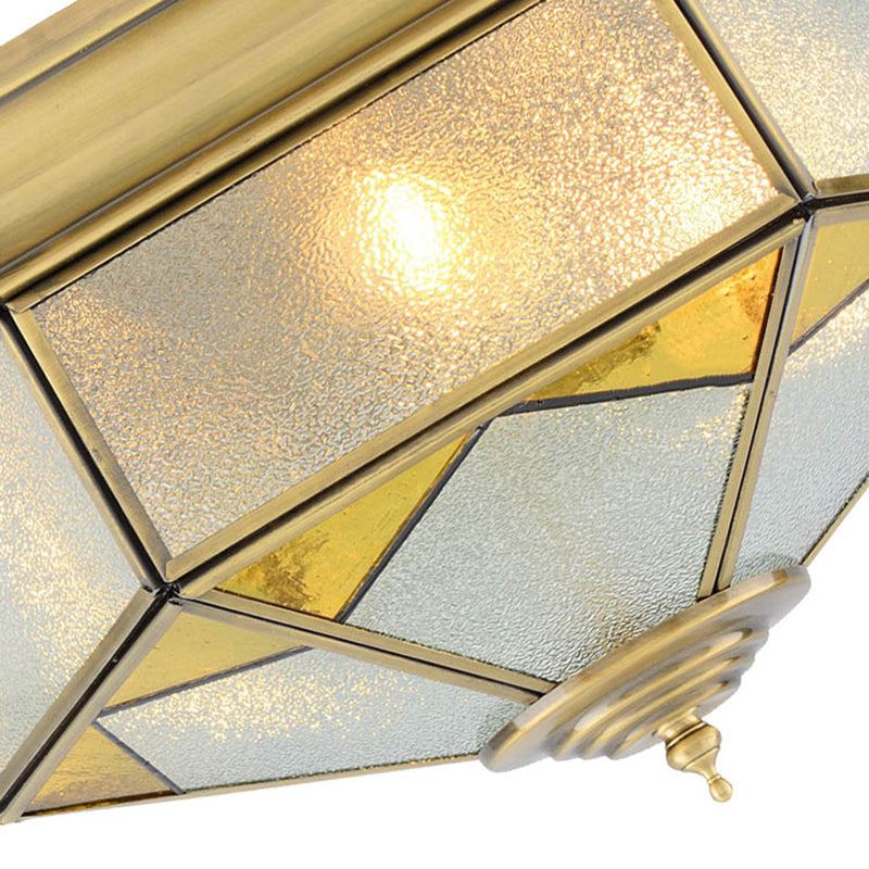 Colonial Prism Ceiling Mount Light Fixture - 3 Bulbs White/Seeded Glass Gold/Blue Flush Chandelier