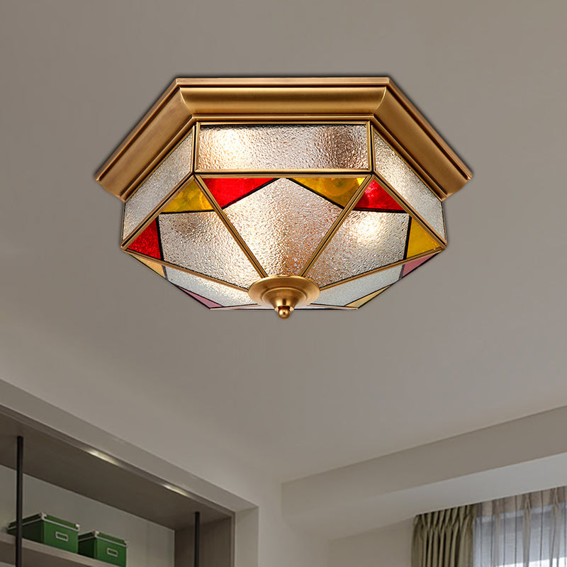 Hexagonal Red Bubble Glass Flush Mount Lamp for Bedroom - 2/3 Heads - 12.5"/19" W