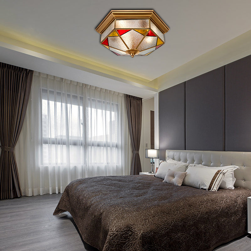 Hexagonal Red Bubble Glass Flush Mount Lamp for Bedroom - 2/3 Heads - 12.5"/19" W