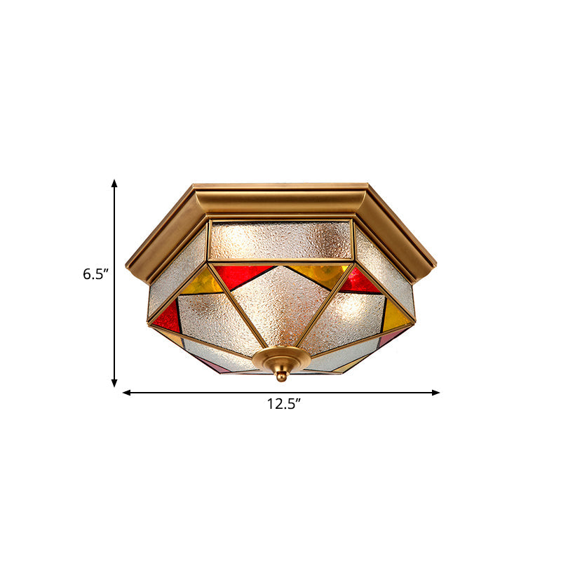 Hexagonal Red Bubble Glass Flush Mount Lamp for Bedroom - 2/3 Heads - 12.5"/19" W