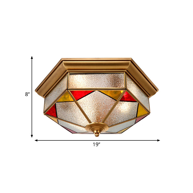 Hexagonal Red Bubble Glass Flush Mount Lamp for Bedroom - 2/3 Heads - 12.5"/19" W
