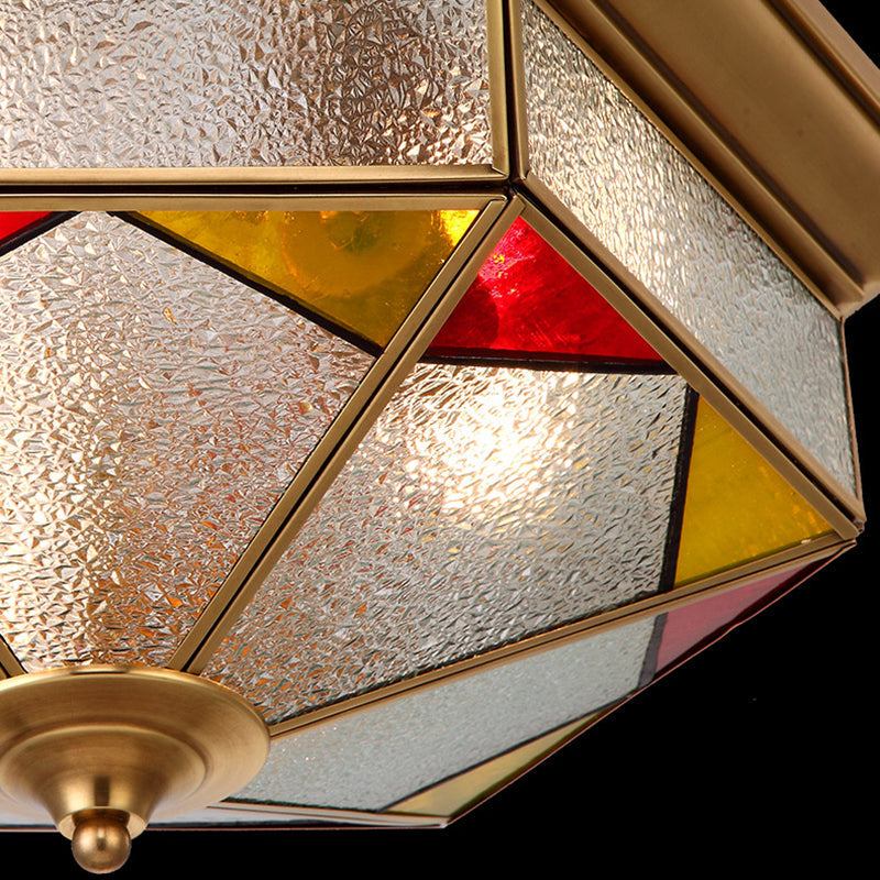 Hexagonal Red Bubble Glass Flush Mount Lamp for Bedroom - 2/3 Heads - 12.5"/19" W