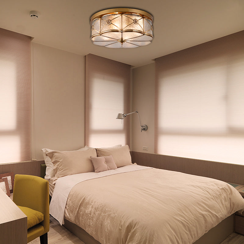 Scalloped Glass Bedroom Flush Mount Light - 14"/18" W Colonial Brass Lamp with Seedy Glass Shade - Close to Ceiling Fixture