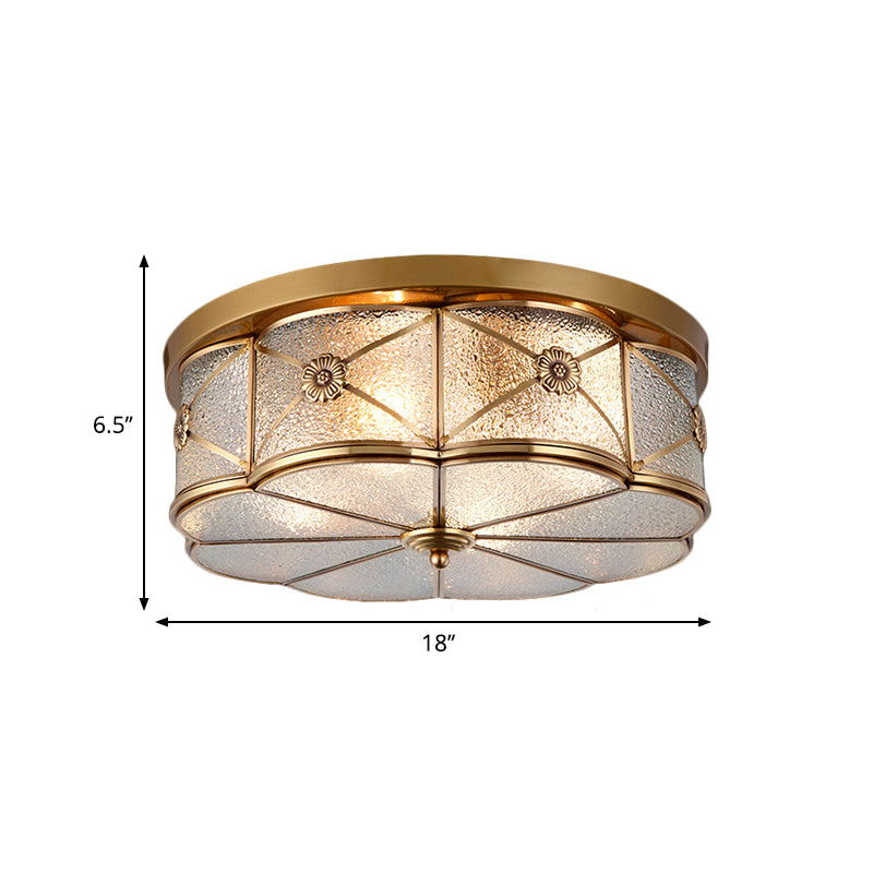 Scalloped Glass Bedroom Flush Mount Light - 14"/18" W Colonial Brass Lamp with Seedy Glass Shade - Close to Ceiling Fixture
