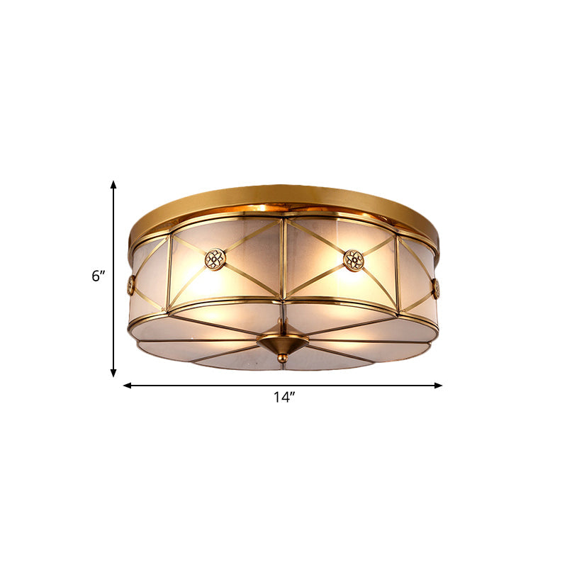 Opal Glass Flush Mount Light with Colonial Brass Finish - Bedroom Ceiling Lighting