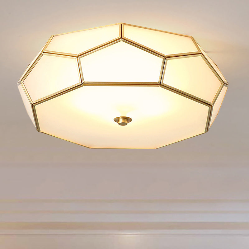 Colonial Flush Mount Lamp: White Sandblasted Glass Octagon Ceiling Fixture, 3/4 Heads, 14"/18" W - Ideal for Bedroom