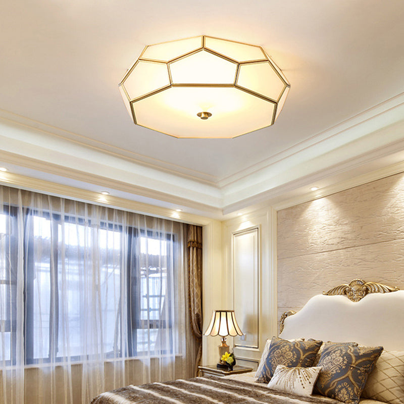 Colonial Flush Mount Lamp: White Sandblasted Glass Octagon Ceiling Fixture, 3/4 Heads, 14"/18" W - Ideal for Bedroom
