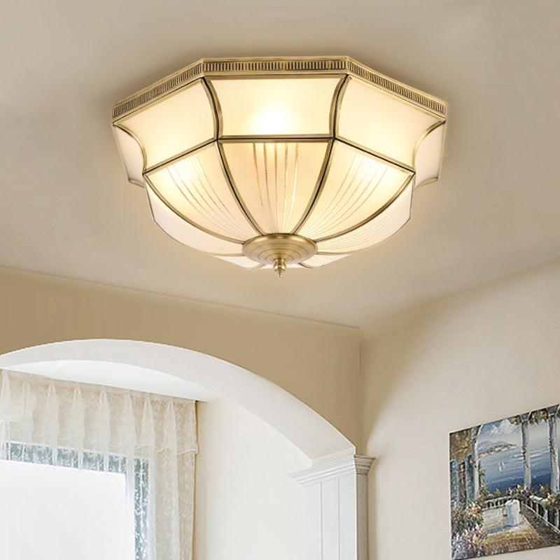 Colonial Satin Opal Glass Dome Brass Flush Mount Light Fixture with 4 Lights for Hallway Ceiling