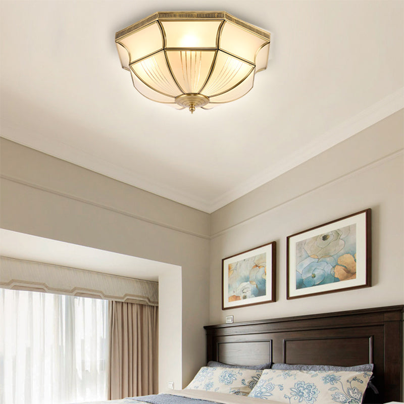 Colonial Satin Opal Glass Dome Brass Flush Mount Light Fixture with 4 Lights for Hallway Ceiling