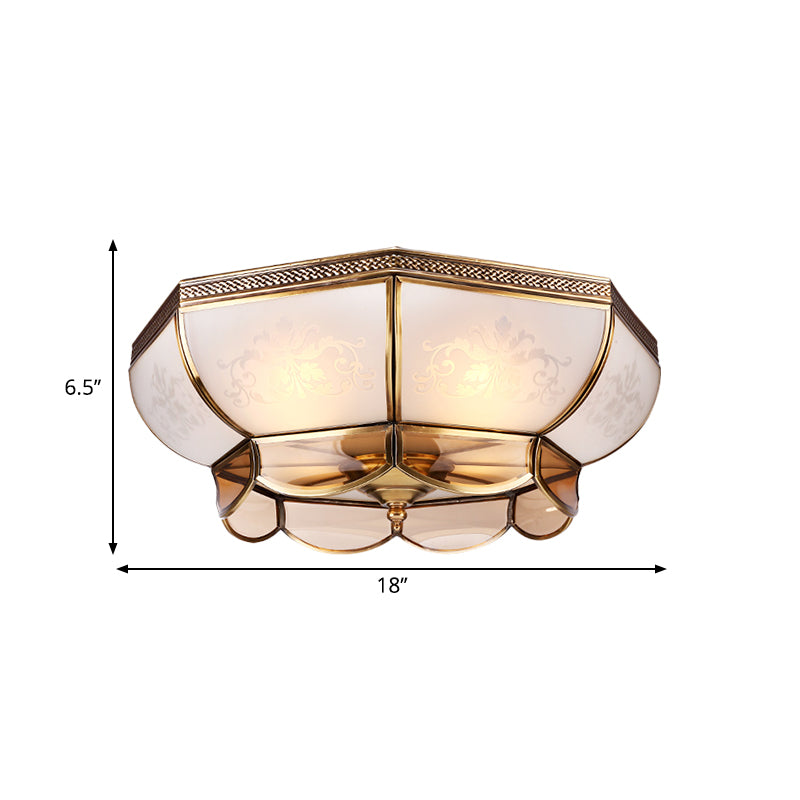 Colonial Brass Ceiling Mounted Chandelier 3/4 Bulbs 14"/18" W Frosted White Glass Flush Mount - Bedroom Lighting